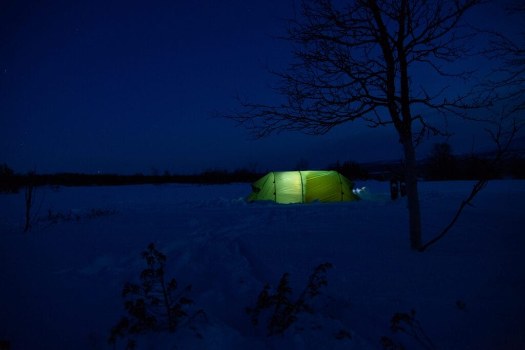 Hilleberg tent at night in the alps