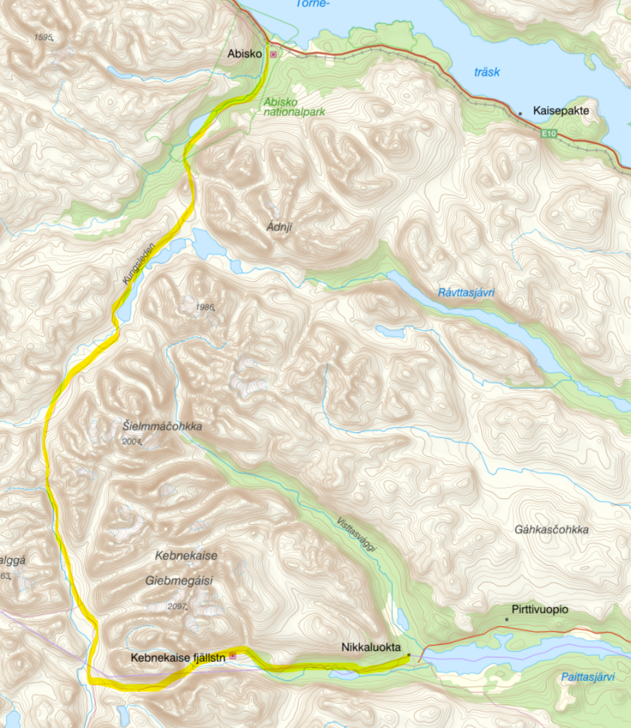 Dag Hammarskjöldsleden Abisko till Nikkaloukta karta